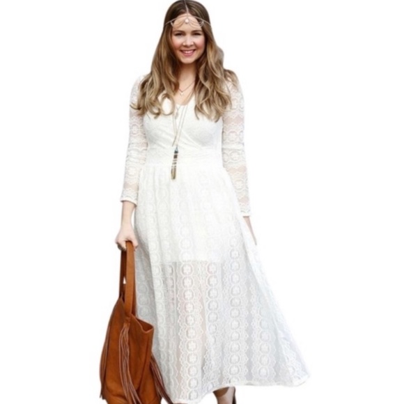 French Connection "Wings" Lace Maxi Dress Ivory 10 - Picture 4 of 13